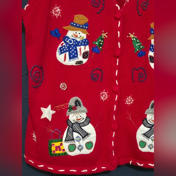 Bobbie Brooks Christmas Holiday Sweater Vest Women’s With Embroidered Snowmen XL - Picture 2 of 7